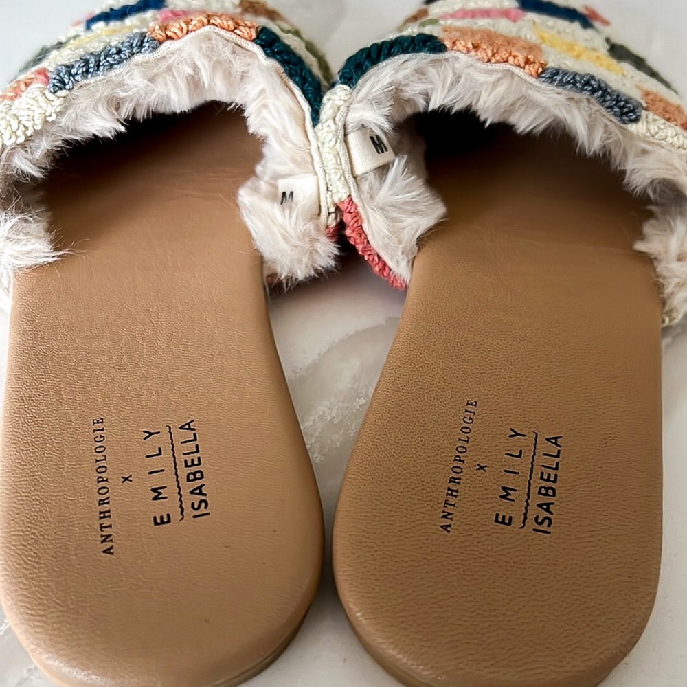 Anthropologie x Emily Isabella Checkered Colorful Sherpa Slippers Womens Medium - Picture 13 of 16